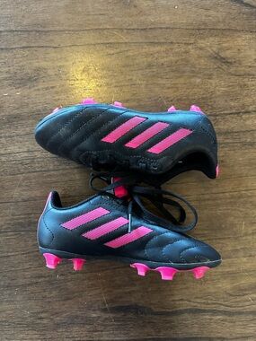 Adidas Soccer Cleats Kids 12K Black Pink Lace Up Youth Football Shoes